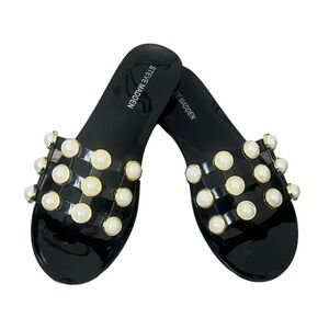 Steve Madden Black Jelly Slide Sandals With Pearl Accents - Size 41